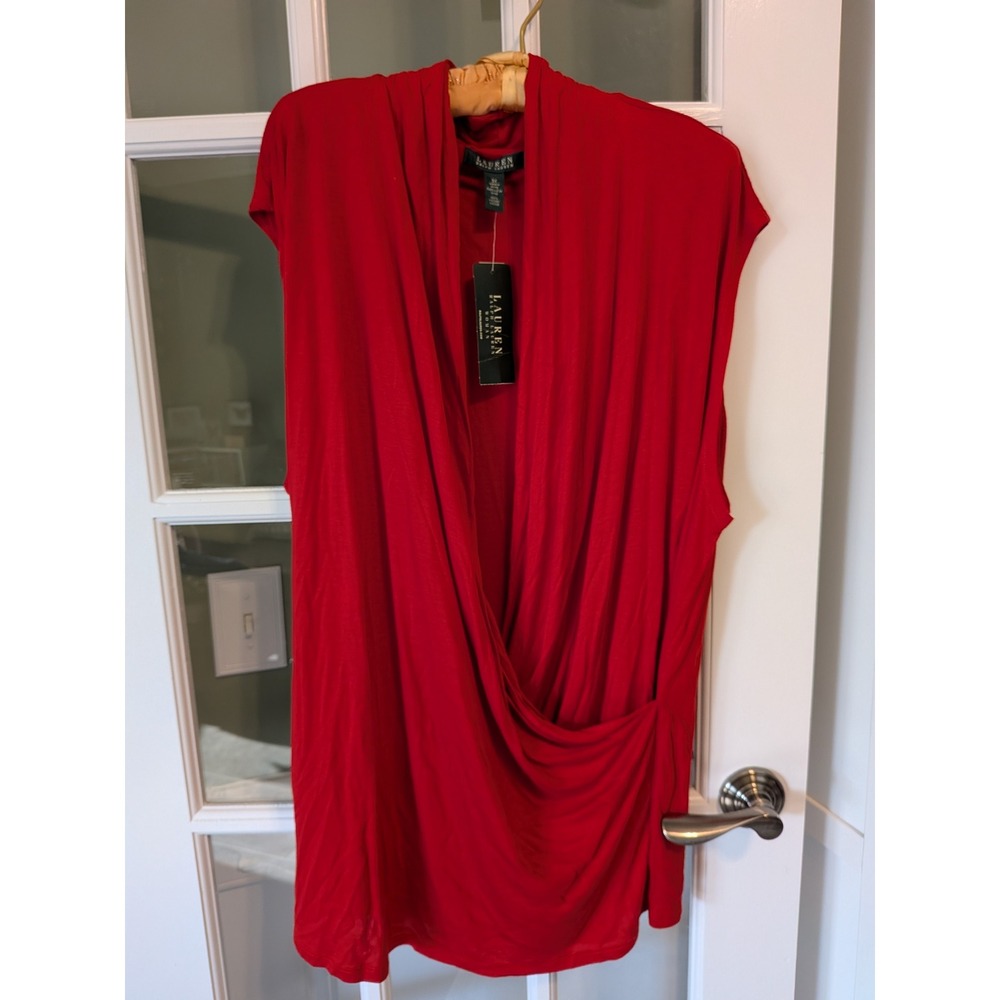Lauren Ralph Lauren Red Draped Surplice Sleeveless Top Plus Size 3X NWT